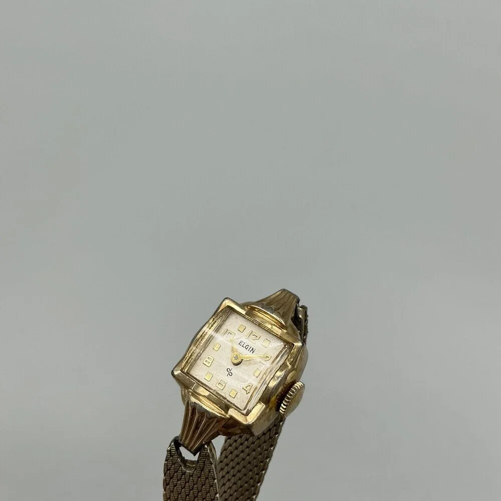 Vintage Elgin Womens Watch 14mm 10K Rolled Gold Plated Mesh Band Manual Wind